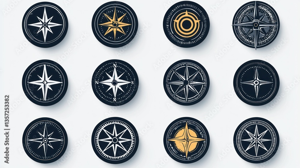 Poster A modern collection of minimalist compass icons with editable vector strokes. 