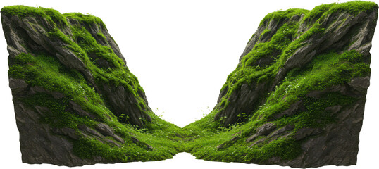 Lush Green Moss Covered Rocks Nature Cliff Texture Spring Plants V Shaped Stone Formation
