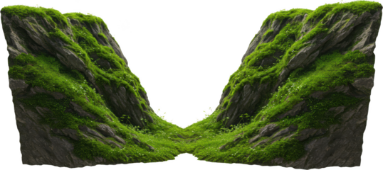 Lush Green Moss Covered Rocks Nature Cliff Texture Spring Plants V Shaped Stone Formation