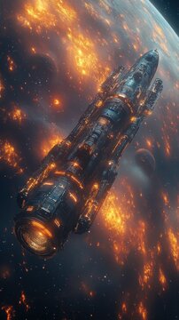 Futuristic Spaceship Exploring the Cosmic Galaxy in Deep Space with Advanced Technology and Artificial Intelligence