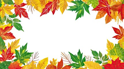 Autumn leaves frame, colorful border, nature background, graphic design, for prints