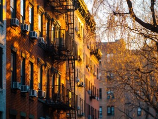 Fototapeta premium Cutting corners in urban setting with golden hour and negative space on left