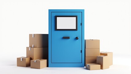 Blue Door With Boxes-Delivery, Package