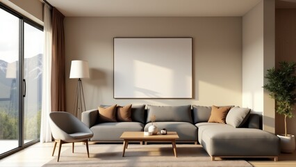 Modern Living Room Interior With Blank Canvas