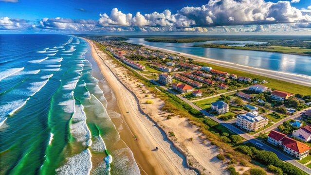 Stunning Aerial Panorama of St. Augustine Beach Florida: Breathtaking Coastal Views, Drone Photography