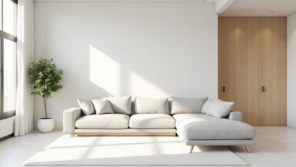 Fototapeta premium Bright Living Room With Beige Sofa