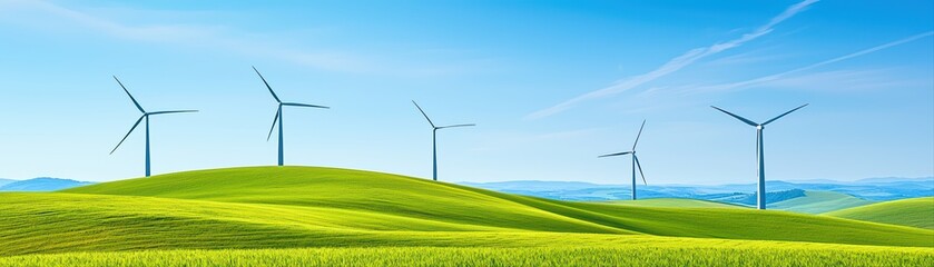 Wind turbines surrounded by lush green fields