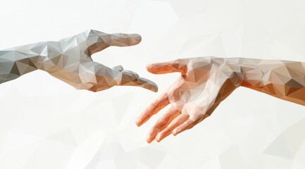 Fototapeta premium Abstract representation of two hands reaching out in geometric style