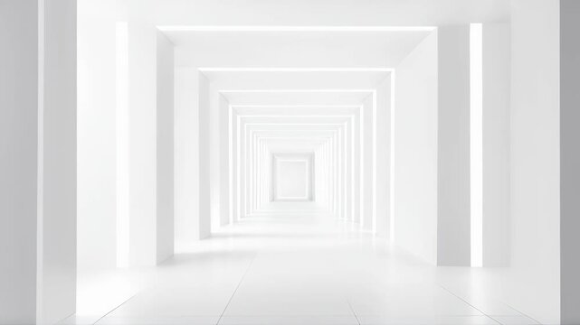 Exploring an empty modern hallway with bright white walls and clean lines