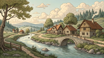 A beautiful village in the morning.