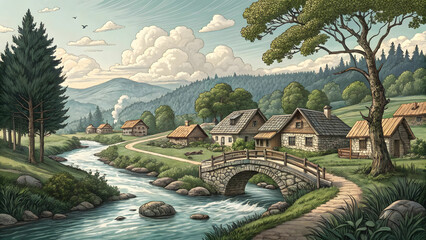 A beautiful village in the morning.