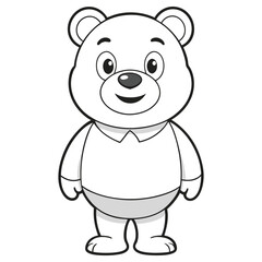 Isolated Cartoon Bear Standing Tall with a Cute Facial Expression Outline