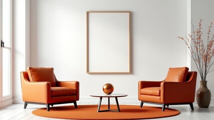 Minimalist Living Room Interior with Orange Accents