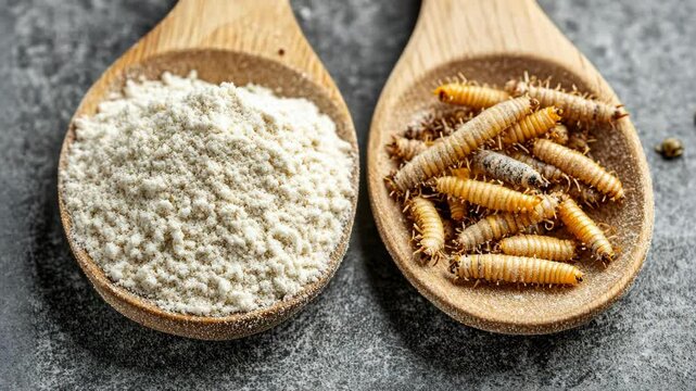 Exploration of insect-based protein sources with mealworm flour and larvae in wooden spoons