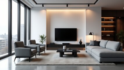 Modern Living Room With City View