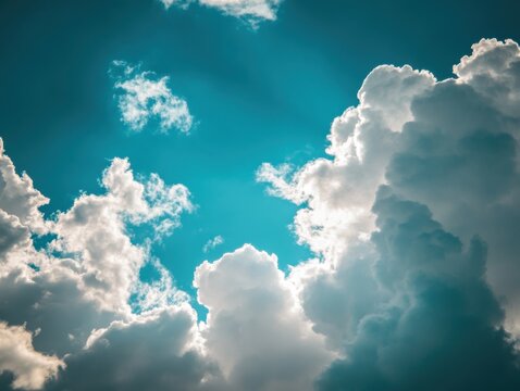 Silver lining clouds in sky view with space for text above