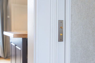 Un appartement de luxe récemment rénové, présentant un intérieur moderne et élégant avec des finitions haut de gamme, gros plan sur les interrupteurs.