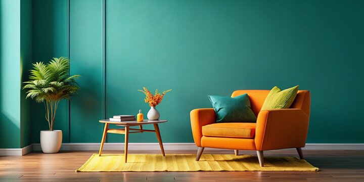 Minimalist Split Complementary Interior Design: Teal, Orange & Yellow Accents