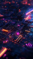 Obraz premium Abstract vibrant motherboard rendering digital futuristic technology data artificial intelligence network