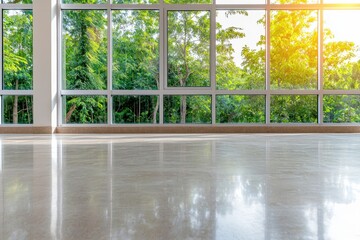 Bright and Airy Minimalist Office Space with Large Windows and Nature View