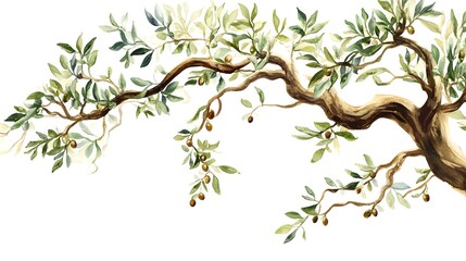 Obraz premium Watercolor lush olive tree branches with leaves for nature-themed designs