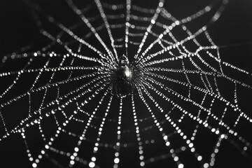 Obraz premium Delicate Spiderweb with Dew Drops - A Stunning Macro Photography