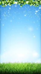 Obraz premium Vivid spring meadow with sky and leaves. Possible use nature background for advertising, websites, or cards