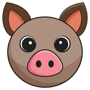 recommend clip art: Cartoon Pig Face Icon. Round Animal Head with Pink Snout, Eyes and Brown Outlines