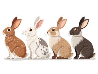 Obraz premium four separate different type of rabbit set - vector illustration with white background .