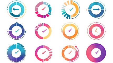 Vibrant Multicolor Circle Arrow Charts for Dynamic Data Analysis and Presentations