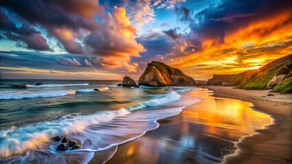 Dramatic Low Light Coastal Scene, Martins Beach, San Mateo County, California