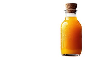 A Sun-kissed Bottle Of Vibrant Juice, Refreshingly Chilled With Condensation, Sits Elegantly Against A Crisp White Backdrop With A Simple Cork Stopper Isolated on Transparent Background