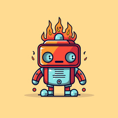 funny cartoon fire robot vector