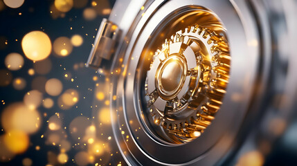 Fototapeta premium A close-up view of a futuristic mechanism with golden sparks, highlighting advanced technology and innovation.
