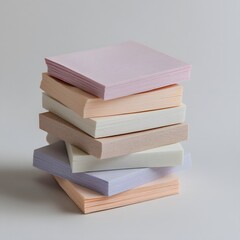 Pastel notepads stacked, studio shot, minimalist background, office supply