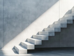 Geometric staircase in monochrome tones and minimalist composition with soft natural lighting