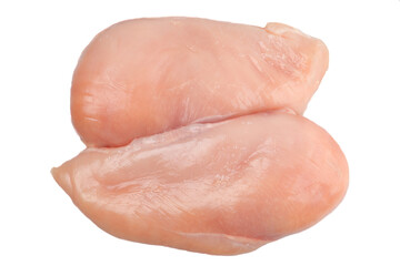 Chicken fillet isolated on white background. Two halves. Top view.