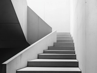 Geometric staircase in monochrome tones and minimalist composition with soft natural lighting