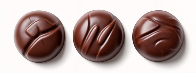 Obraz premium Three pieces of chocolate on a white surface.