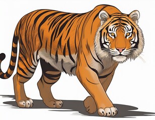 Obraz premium tiger walking isolated on white and white background
