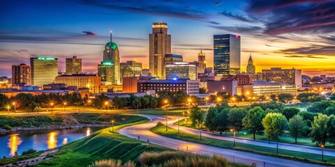 Fototapeta premium Nebraska Night Skyline: Dramatic Cityscape at Dusk