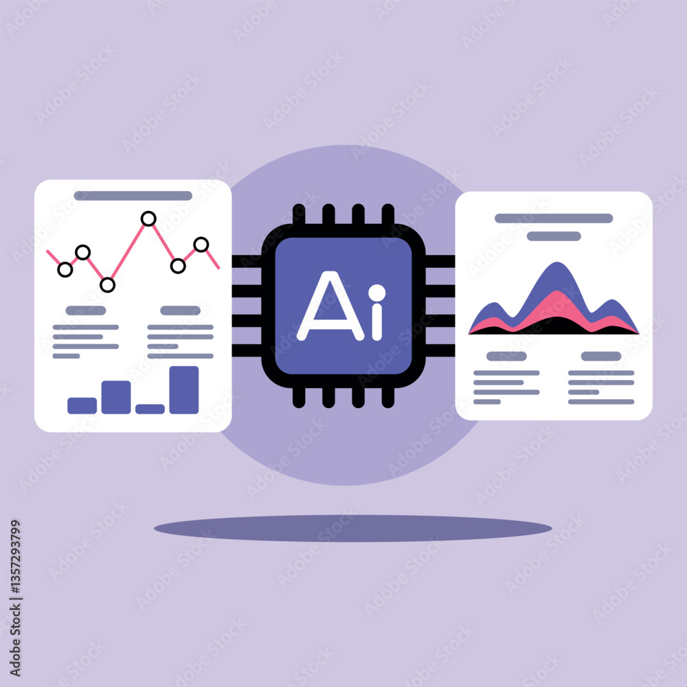 Poster illustration of integration of artificial intelligence in data analysis, showcasing visual elements 