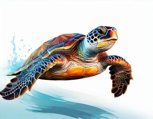 sea turtle is swimming on white background isolated turtle swimming side view generative ai