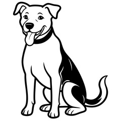 Fototapeta premium A vector silhouette of a dog sitting with its tongue out, looking alert, centered on a white background 