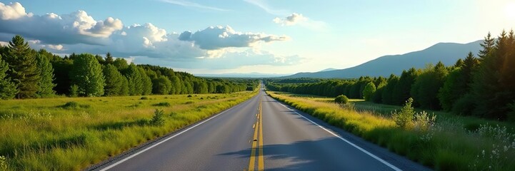 Naklejka premium Beautiful scenic view of La Tuque landscapes along the 155 road in Quebec, Canada, forest, road trip