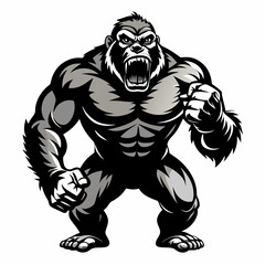 Fototapeta premium A vector silhouette of a gorilla beating its chest in a dominant pose, 