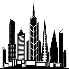 Obraz premium black and white city skyline, featuring a mix of modern skyscrapers and classic building design