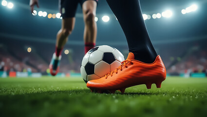 close up of a soccer player dribbling