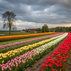 tulip field in keukenhof gardens liss netherlan