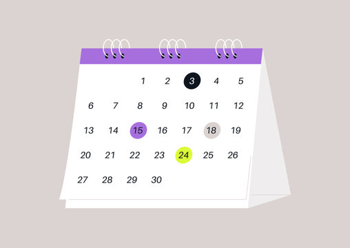 This paper calendar features vibrant colors highlighting specific dates, perfect for organizing important events and activities throughout the month with a modern, artistic flair